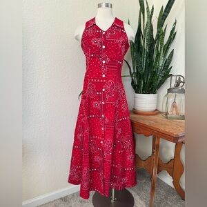Vintage Red‎ Bandana Print Halter Maxi Dress M – Western Boho Y2K